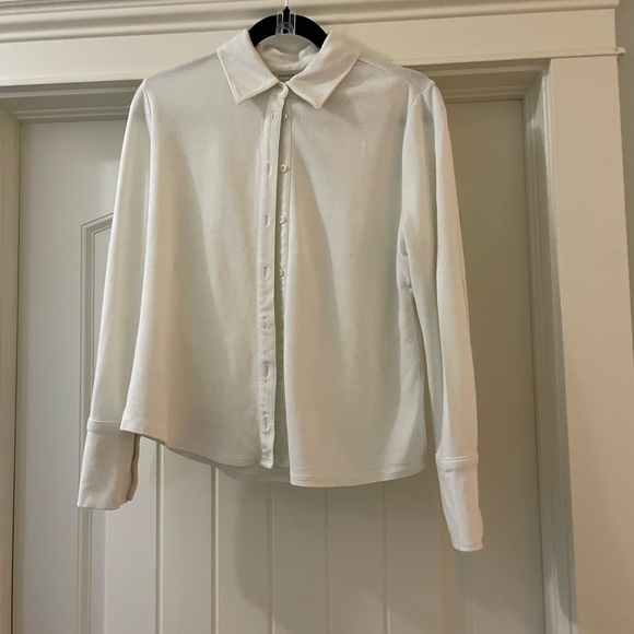 Cream stretch button up with French cuff. Fits like a US 10 - Picture 2 of 3